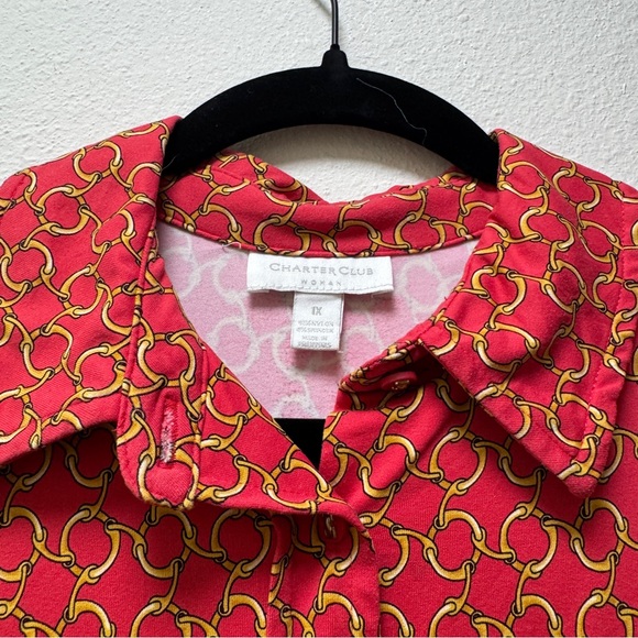 Charter Club Red and Yellow Chain Pattern Blouse - Picture 4 of 8